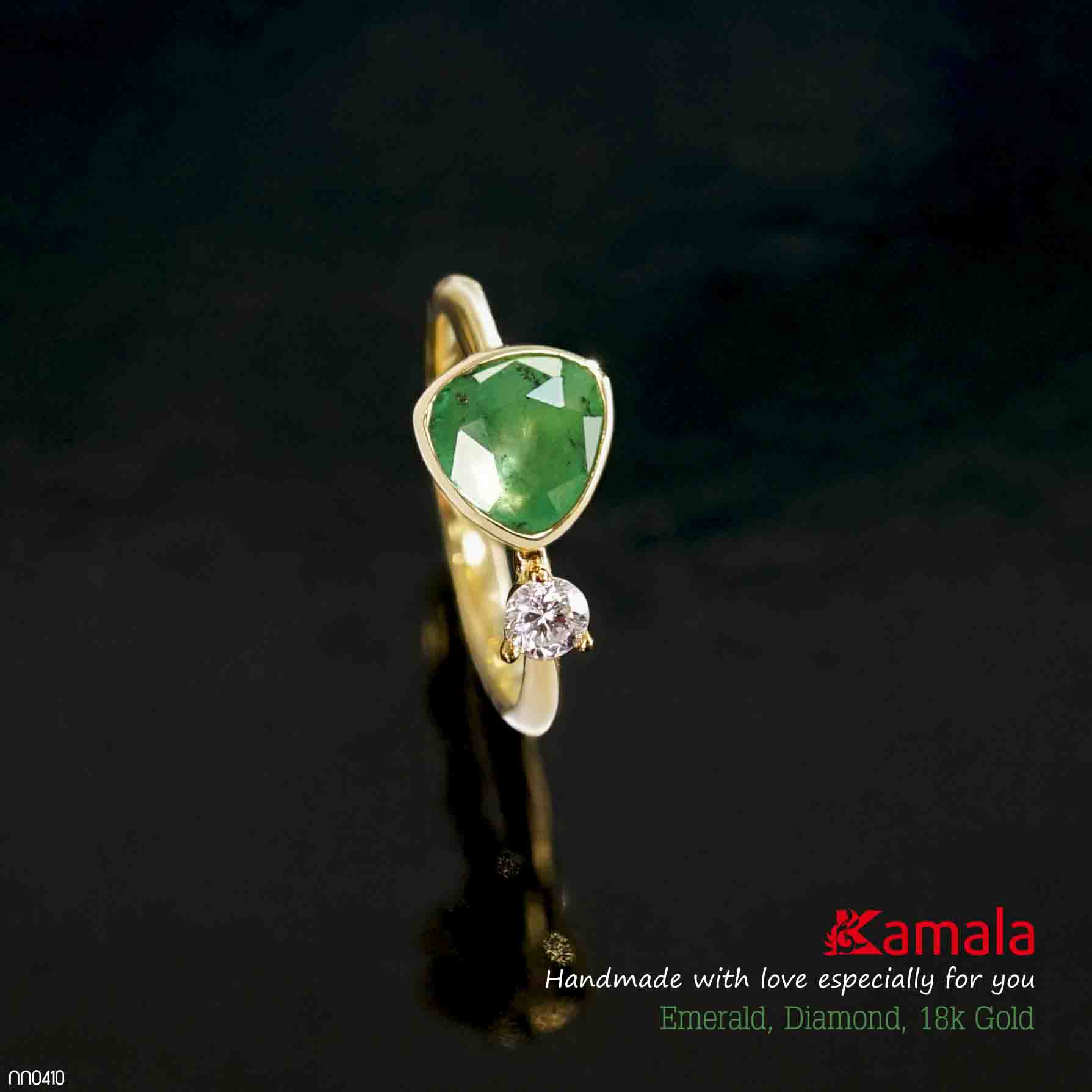 Nhẫn Emerald, đính Kim cương tấm, vàng 18k - NN0410