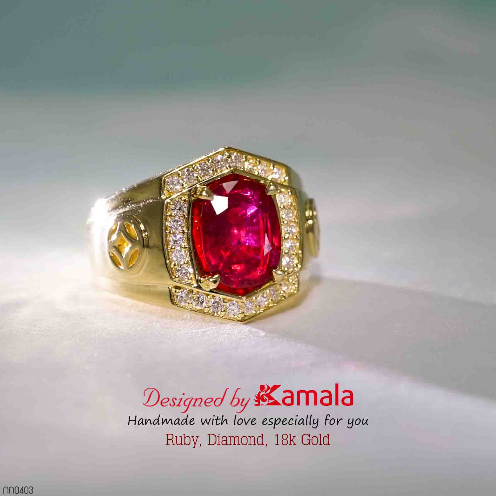 Nhẫn Ruby, Kim cương tấm, vàng 18k - NN0403