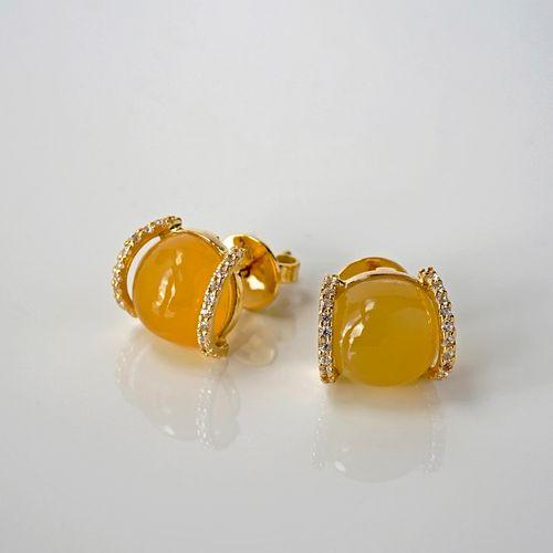 Hoa tai hổ phách cổ Tây Tạng Vàng 18K Đá tấm