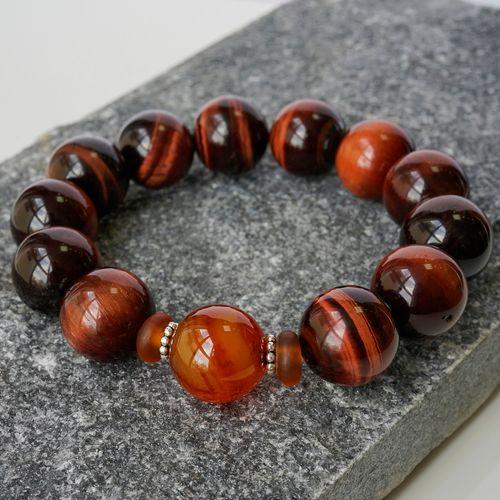 Vòng tay Đá mắt cọp đỏ Agate Lưu ly Bạc 925