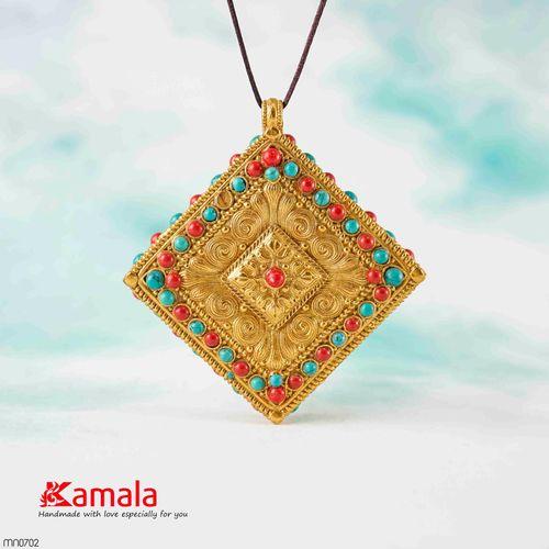 Mề đay Gau đính San hô đỏ Turquoise