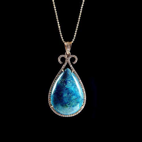 Mề đay Chrysocolla Vàng 18K