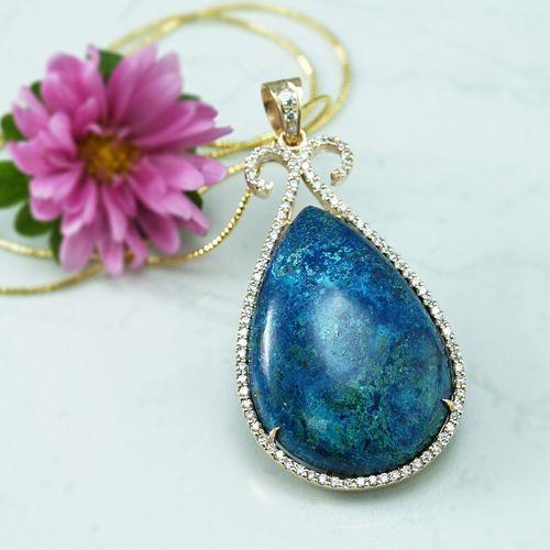 Mề đay Chrysocolla Vàng 18K