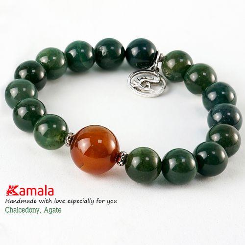 Vòng tay Chalcedony phối Agate đệm Chim công