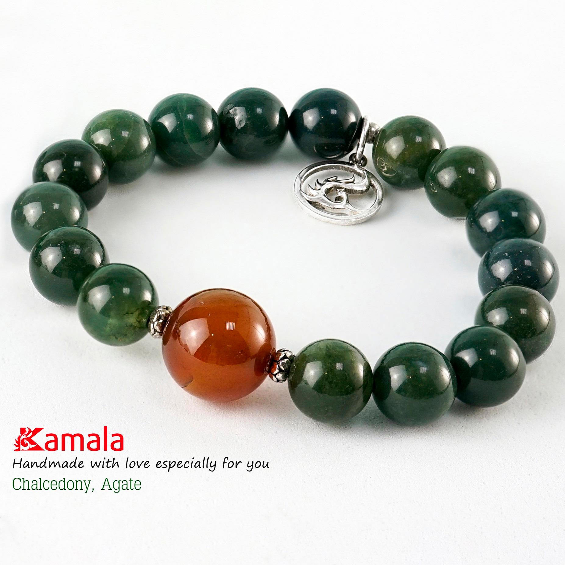 Vòng tay Chalcedony phối Agate đệm Chim công