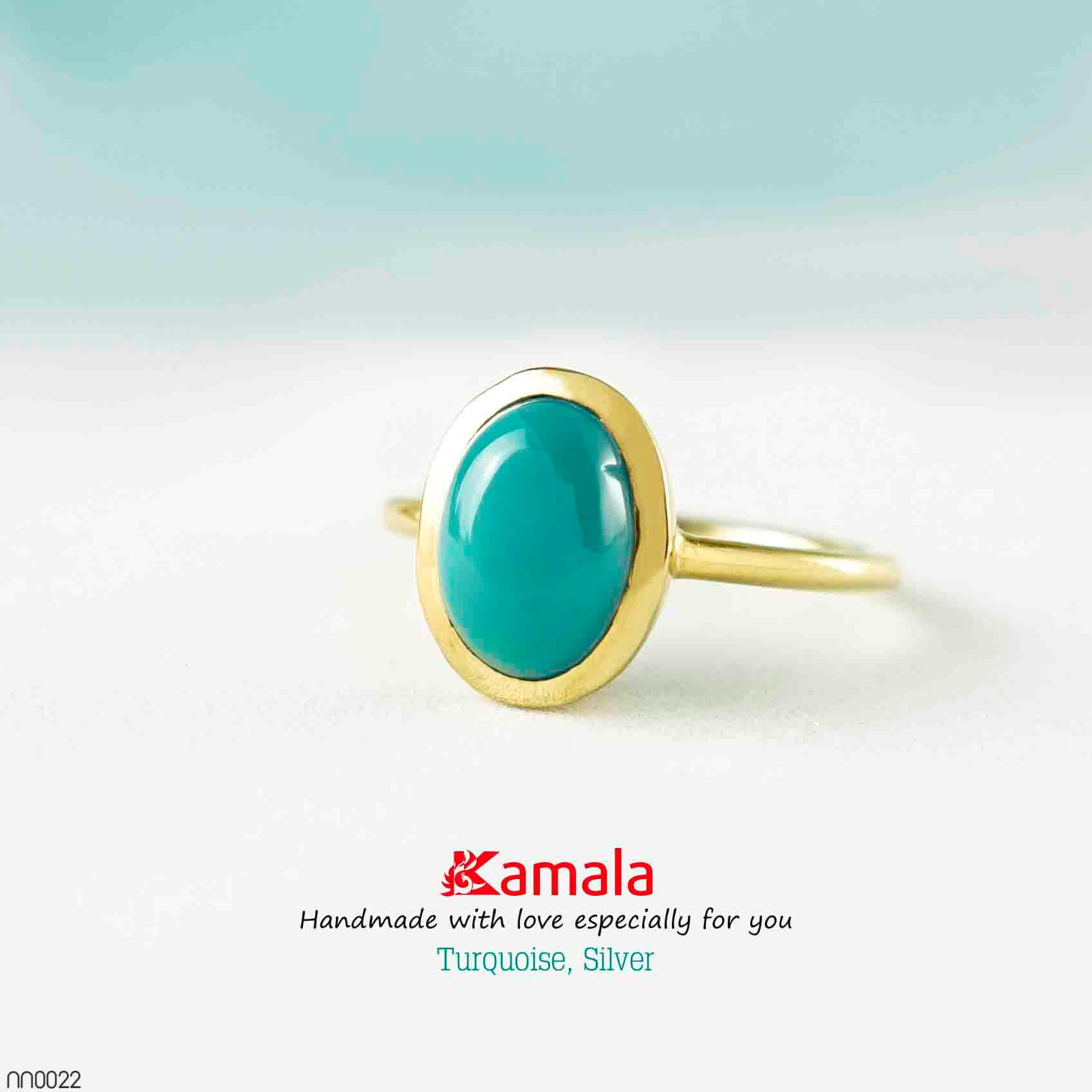 Nhẫn Turquoise Bạc cao cấp phủ vàng