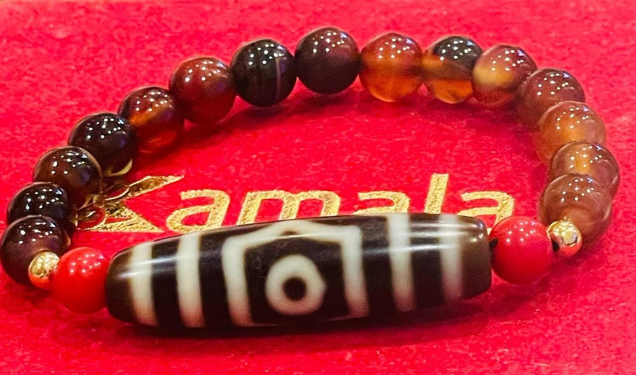 Vòng tay Dzi 3 mắt phối Agate cổ