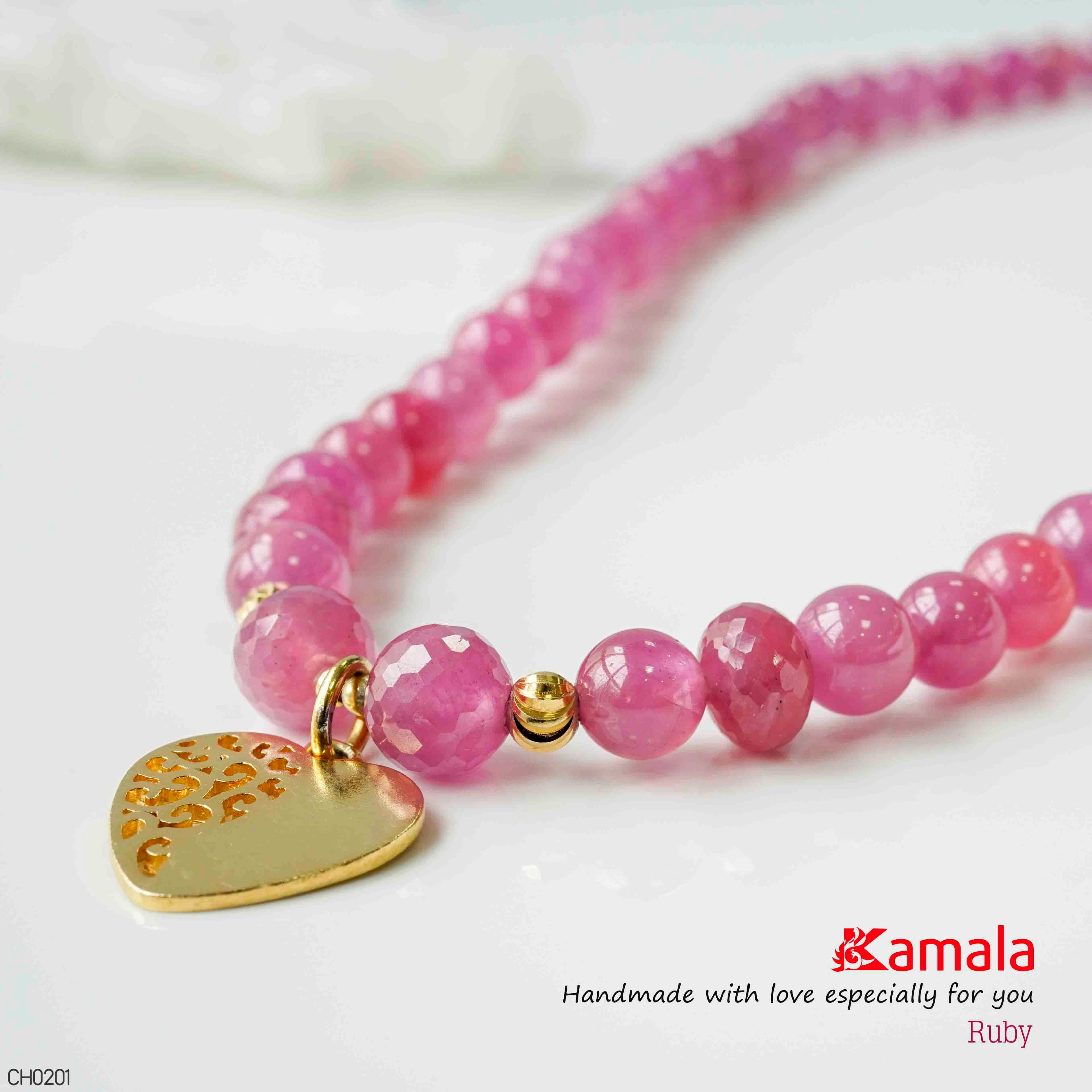 Chuỗi vòng cổ Ruby phối Trái tim bạc phủ vàng